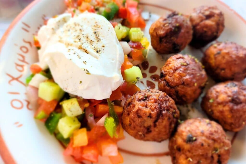 Greek meatballs with salad and tzatziki