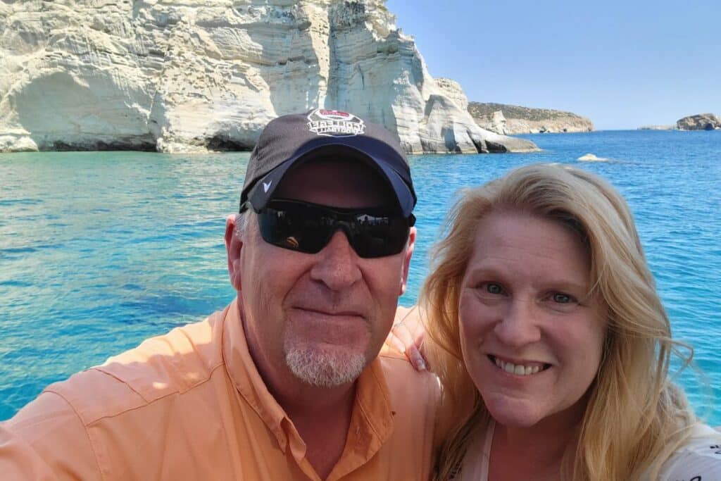 Jenny and Dave at Kelftiko Caves Milos Boat Tours