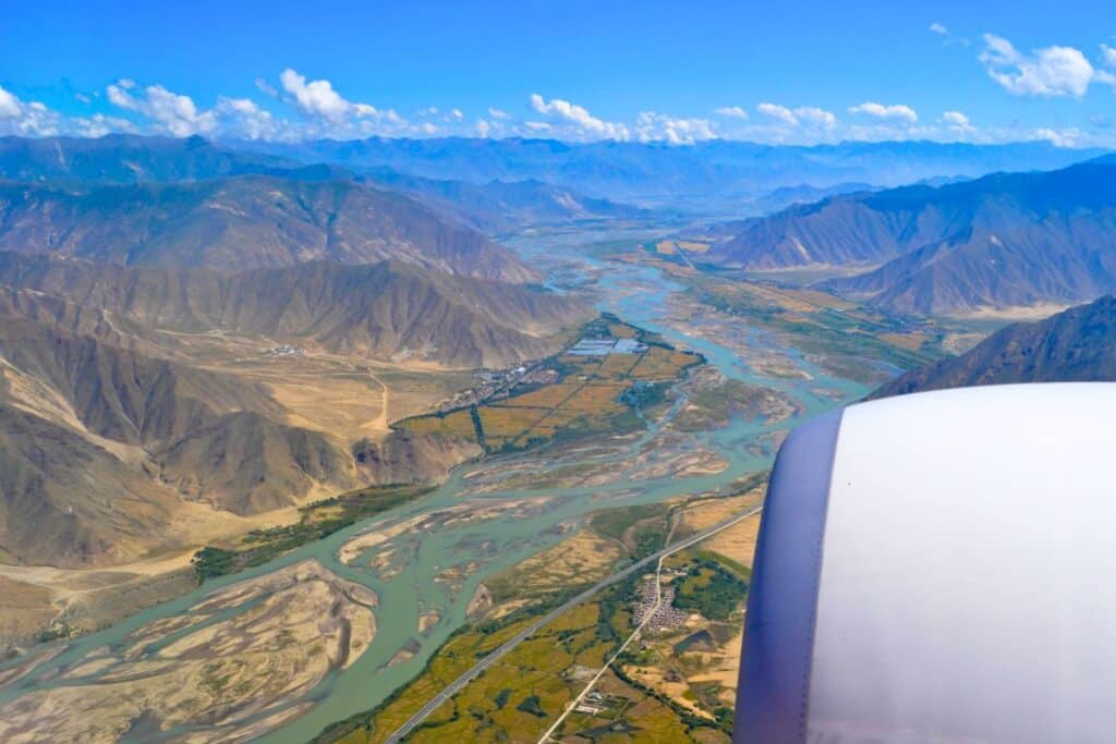Landing in Lhasa Tibet Aerial View