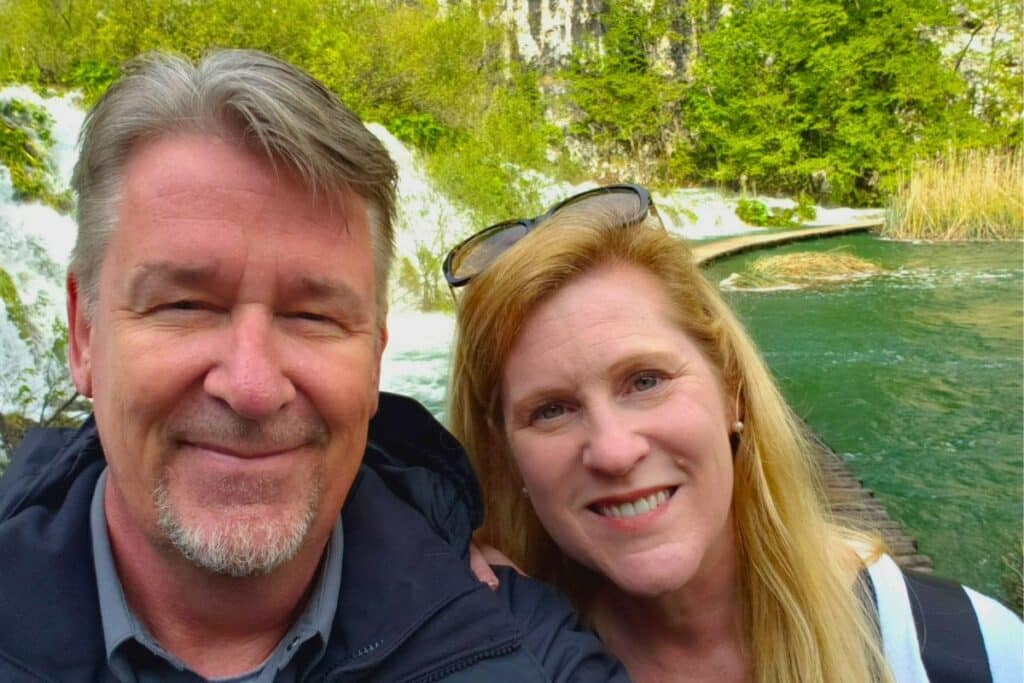 The author with her husband visiting Plitvice lakes national park in Croatia